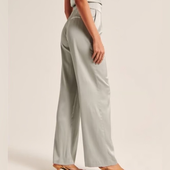 Abercrombie Sage Green Satin Tailored Wide Leg Pants - Picture 2 of 7